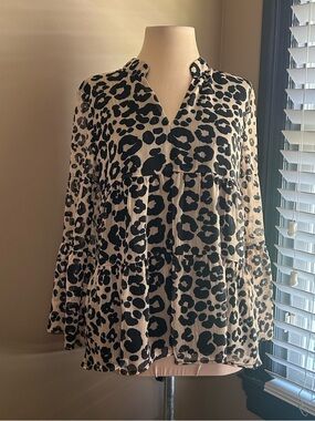 Julie Brown New York Black and Cream Leopard Print Peasant Blouse